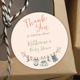 Rustikale Wäscheleine-Baby-Shower-Dankeschön-Gesch Runder Aufkleber