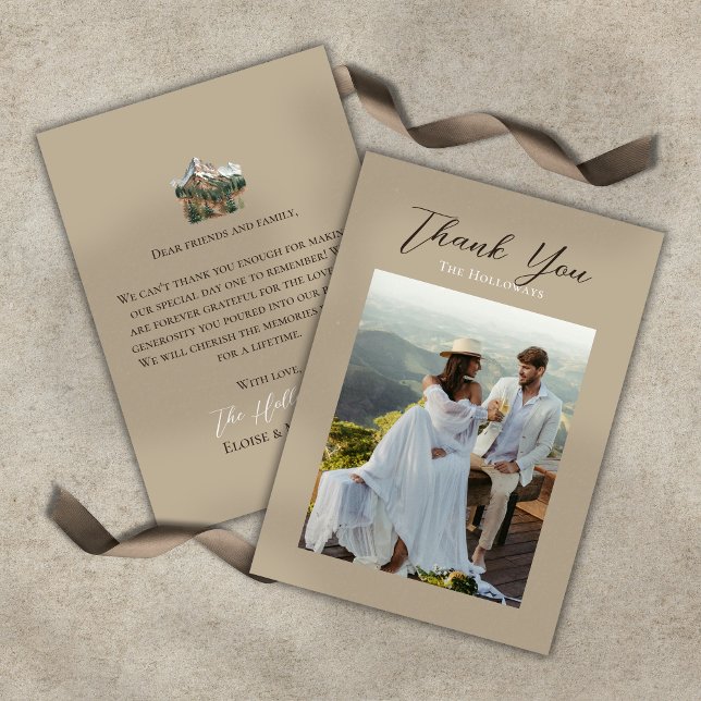 Rustikale Wasserfarbe-Berghochzeit-Dankeskarten Dankeskarte (Rustic Watercolor Mountain Wedding Thank You Card)