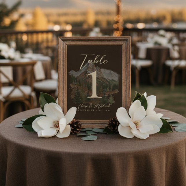Rustikale Wasserfarbe Berghochzeit Tischnummer (Rustic Watercolor Mountain Wedding Table Number)