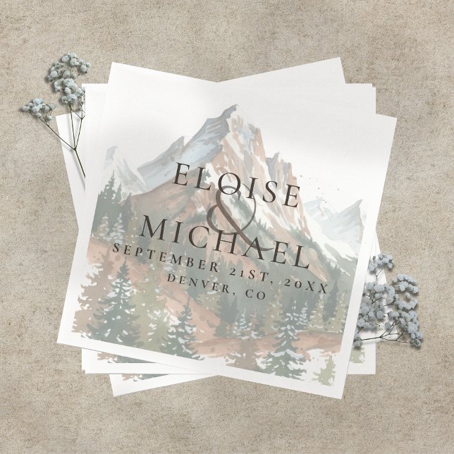 Rustikale Wasserfarbe Berglandschaft Hochzeit Serviette (Rustic Watercolor Mountain Landscape Wedding Napkins)
