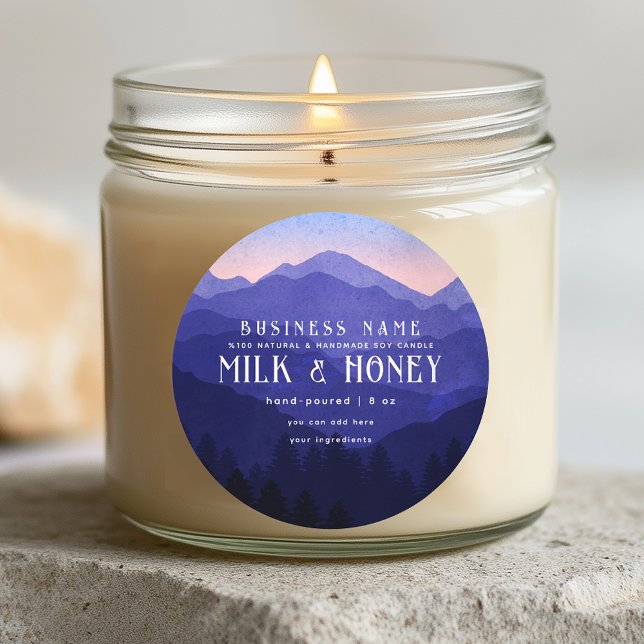 Rustikale Wasserfarbe Blaue Bergkerzenkennzeichnun Runder Aufkleber (Von Creator hochgeladen)