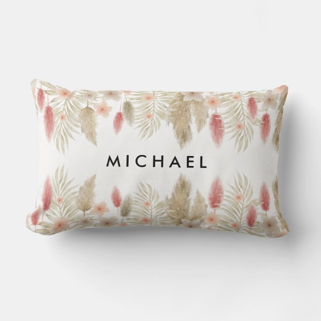 Rustikale Wasserfarbe Boho Floral Personalisiert Lendenkissen (Vorderseite)