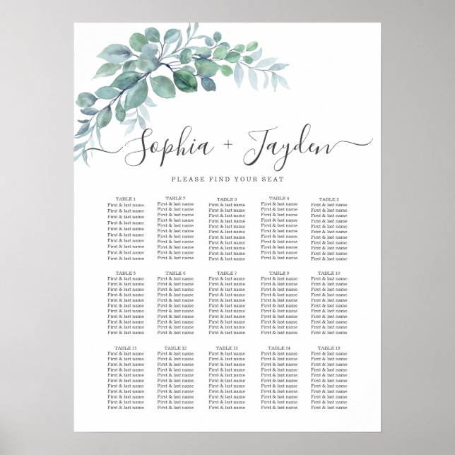 Rustikale Wasserfarbe Eukalyptus Grünzeug Hochzeit Poster (Vorne)