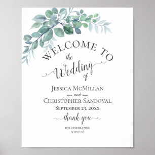 Rustikale Wasserfarbe Eukalyptus Grünzeug Hochzeit Poster