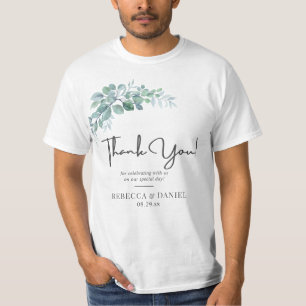 Rustikale Wasserfarbe Eukalyptus-Grünzeug-Hochzeit T-Shirt