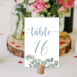 Rustikale Wasserfarbe-Eukalyptus-Hochzeit in staub Tischnummer