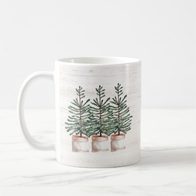 Rustikale Wasserfarbe Evergreen Trees Tasse (Links)