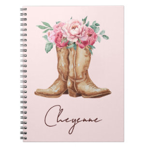 Rustikale Wasserfarbe Florale Rosa Cowgirl Persona Notizblock