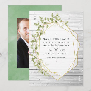 Rustikale Wasserfarbe-Grün-Geometrie-Hochzeit Save The Date