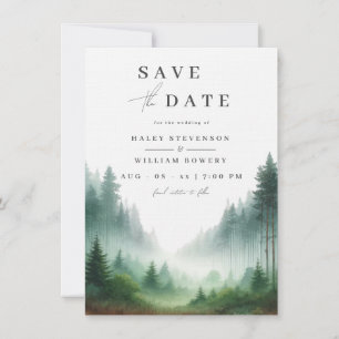 Rustikale Wasserfarbe Grüne Wald Hochzeitsdestinat Save The Date