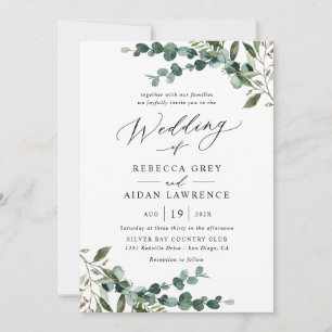 Rustikale Wasserfarbe-Grünpflanzen-Hochzeit im All Einladung