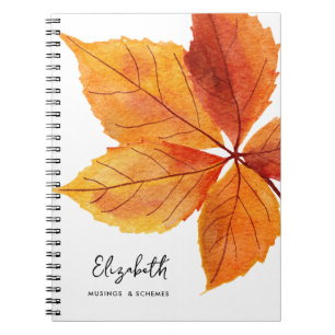 Rustikale Wasserfarbe Herbstleaf Monogramm Notizblock