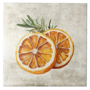 Rustikale Wasserfarbe Kraut Rosmarin Orangen Fliese