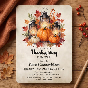 Rustikale Wasserfarbe-Laterne Kürbis Thanksgiving Einladung