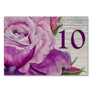 Rustikale Wasserfarbe Lila Rose Holz Tischnummer