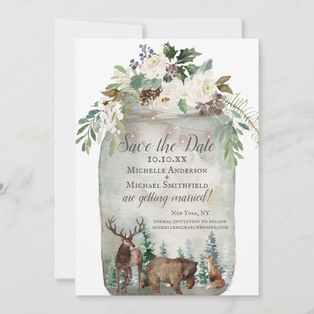 Rustikale Wasserfarbe Mason Jar Save the Date (Vorderseite)