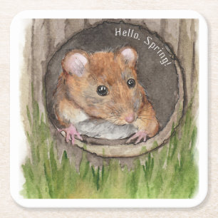 Rustikale Wasserfarbe-Maus Rechteckiger Pappuntersetzer