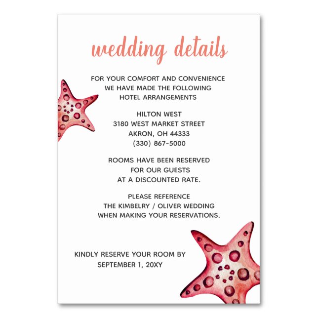 Rustikale Wasserfarbe Muscheln Starfish Beach Hoch Tischnummer (Vorderseite)