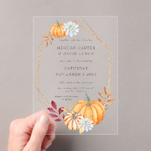 Rustikale Wasserfarbe Orange Pumpkins Hochzeit im  Acryleinladungen