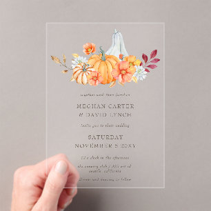Rustikale Wasserfarbe Orange Pumpkins Hochzeit im Acryleinladungen