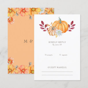 Rustikale Wasserfarbe Orange Pumpkins Hochzeit im  RSVP Karte