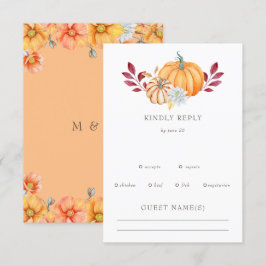 Rustikale Wasserfarbe Orange Pumpkins Hochzeit im RSVP Karte