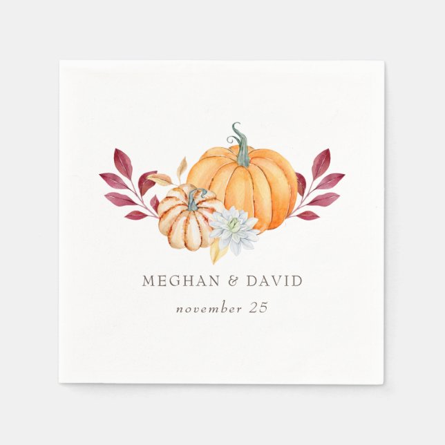 Rustikale Wasserfarbe Orange Pumpkins Hochzeit im  Serviette (Vorderseite)