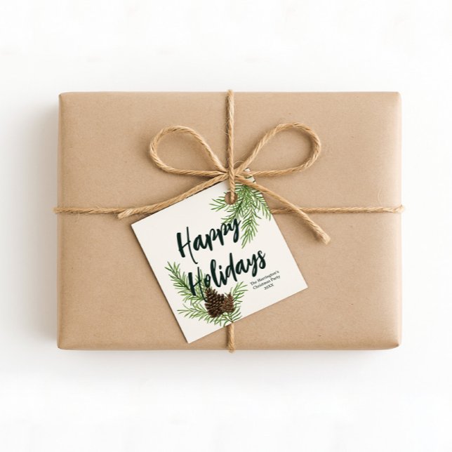 Rustikale Wasserfarbe Pinecone Happy Holidays Elfe Geschenkanhänger (Von Creator hochgeladen)