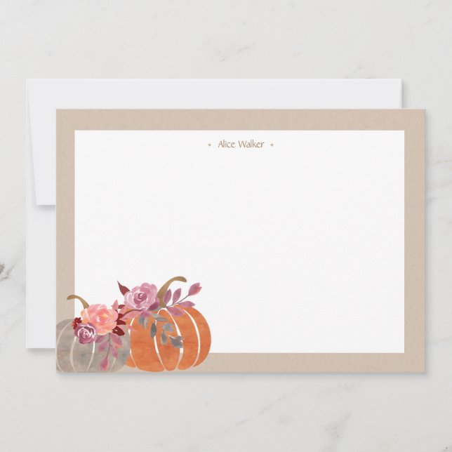 Rustikale Wasserfarbe Pumpkin Kraft Stationery Mitteilungskarte (Vorderseite)