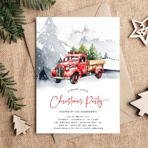 Rustikale Wasserfarbe Rotes Lastwagen Winter Weihn Einladung