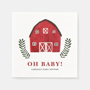 Rustikale Wasserfarbe Rotes Scheunen-Baby-Shower i Serviette