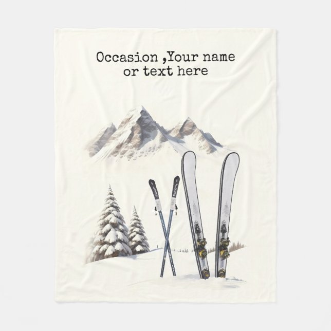 Rustikale Wasserfarbe Schneeberg Winter Fleecedecke (Vorderseite)