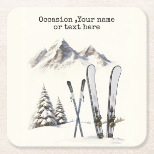 Rustikale Wasserfarbe Schneeberg Winter Rechteckiger Pappuntersetzer