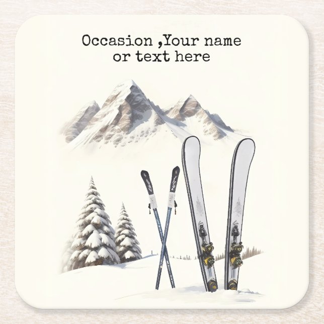 Rustikale Wasserfarbe Schneeberg Winter Rechteckiger Pappuntersetzer (Vorderseite)