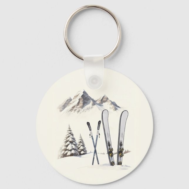 Rustikale Wasserfarbe Schneeberg Winter Schlüsselanhänger (Vorderseite)
