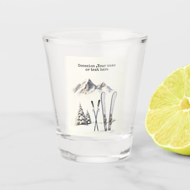 Rustikale Wasserfarbe Schneeberg Winter Schnapsglas (Vorderseite)