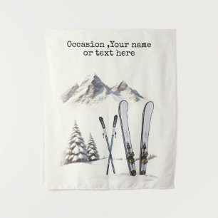 Rustikale Wasserfarbe Schneeberg Winter Wandteppich