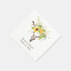 Rustikale Wasserfarbe Sonnenblumen Langhornkuh Nap Serviette
