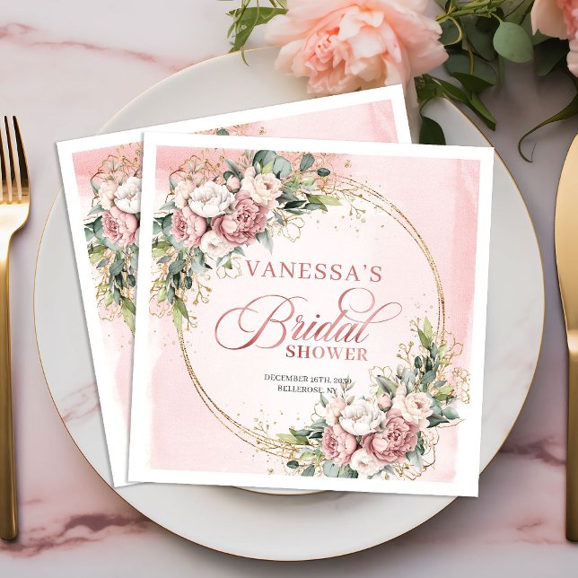 Rustikale Wasserfarbe Staubrosa Florale Brautparty Serviette (Rustic Watercolor Dusty Pink Floral Bridal Shower Napkins)