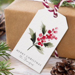 Rustikale Wasserfarbe-Stechpalmen-Beeren-Weihnacht Geschenkanhänger