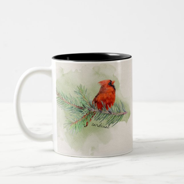 Rustikale Wasserfarbe Süß Roter Kardinal Zweifarbige Tasse (Links)