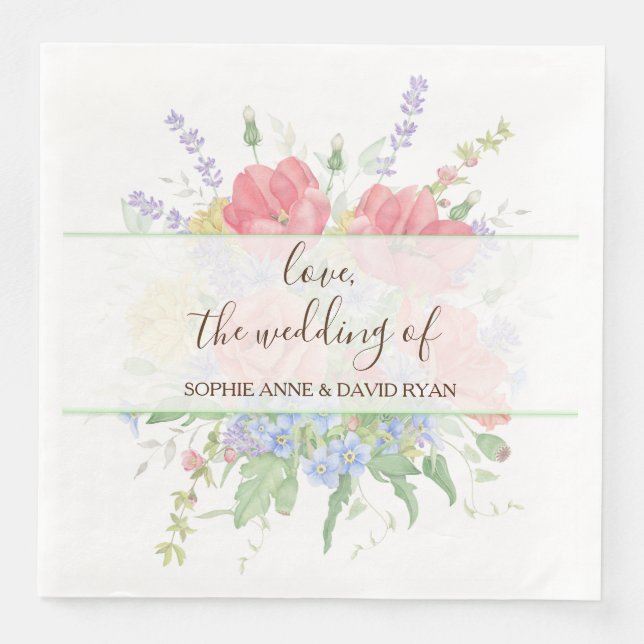 Rustikale Wasserfarbe Wilde Blume Hochzeit Serviette (Vorderseite)