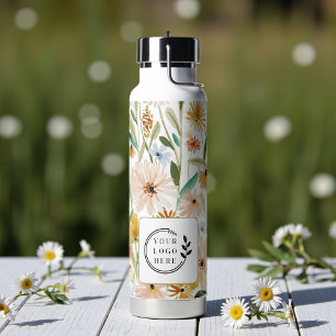 Rustikale Wasserfarbe Wilde Blumen Logo Hinzufügen Trinkflasche