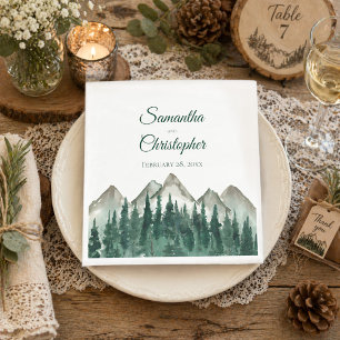 Rustikale Wasserfarben Berge und Hochzeit mit Kief Serviette
