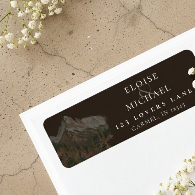 Rustikale Wasserfarben-Berglandschaft-Hochzeit (Rustic Watercolor Mountain Landscape Wedding Label)