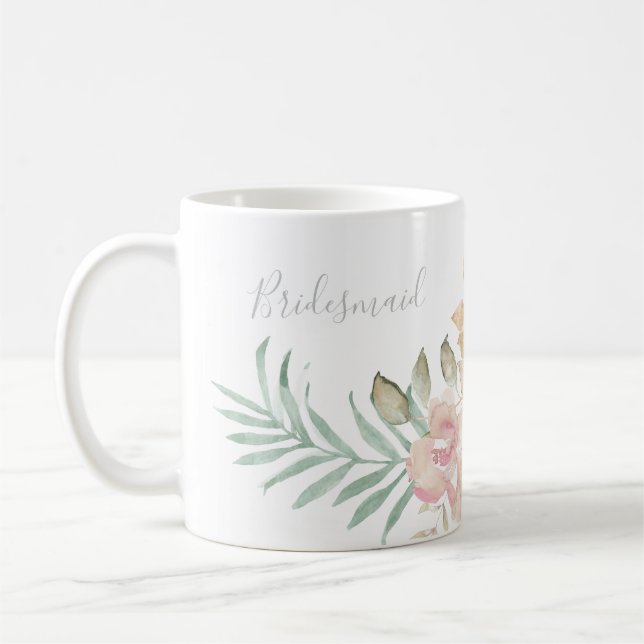Rustikale Wasserfarben Florals auf der Bühne Grüne Kaffeetasse (Links)