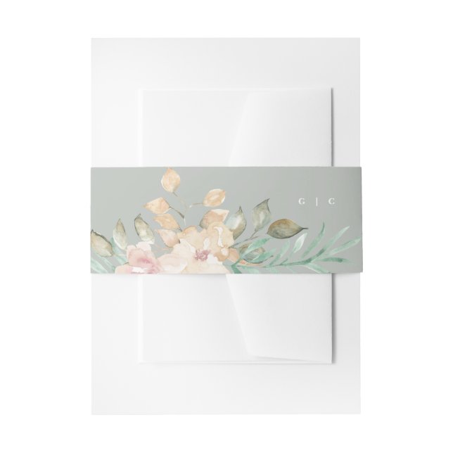 Rustikale Wasserfarben Florals auf Sage Green Wedd Einladungsbanderole (Vorderseite Beispiel)