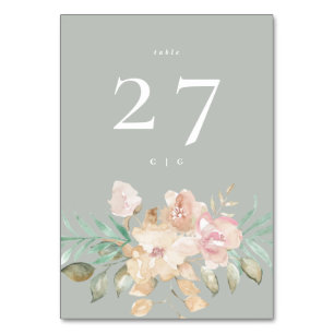 Rustikale Wasserfarben Florals auf Sage Green Wedd Tischnummer