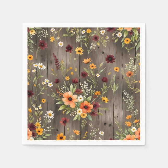 Rustikale Wasserfarben Florals mit Wildblumen Serviette (Vorderseite)
