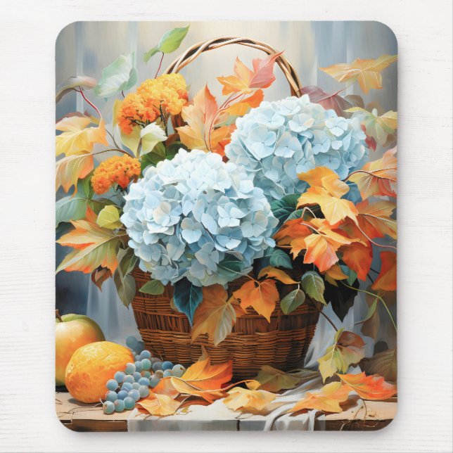 Rustikale Wasserfarben Herbstblumenkörbchen Mousepad (Vorne)